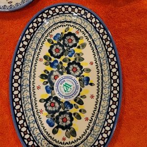 Beautiful polish hand-painted oval serving plate